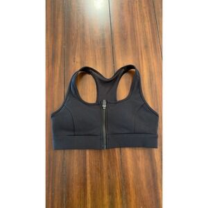LSKD Women's Small Front Zip Sports‎ Bra Black Mesh Racerback Activewear